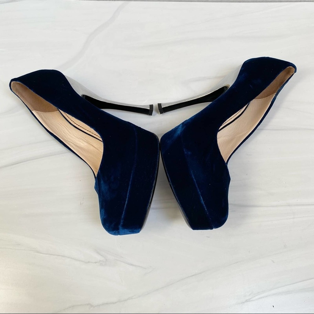 JEROME C ROUSSEAU Blue Velvet Platform Pumps Size 39 - Picture 8 of 12